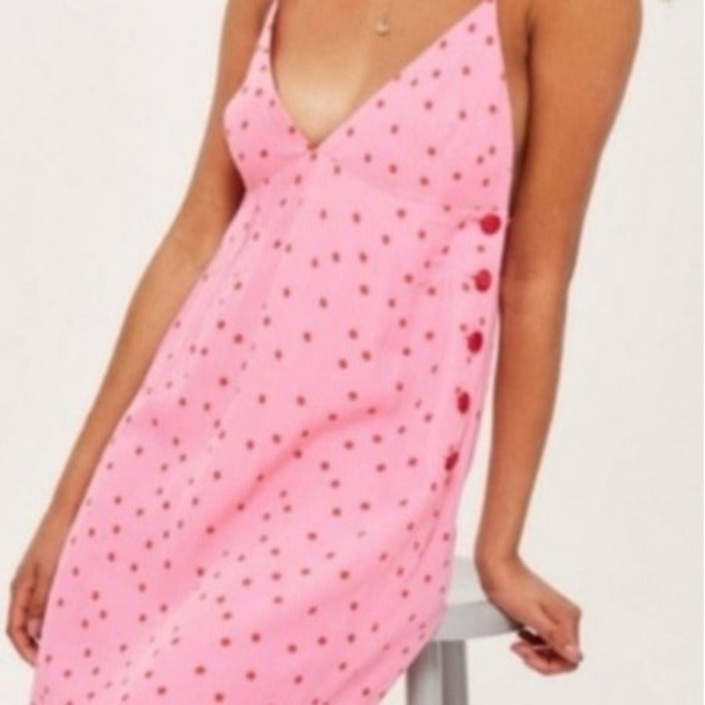 TopShop Pink Midi Slip Polka Dot Dress